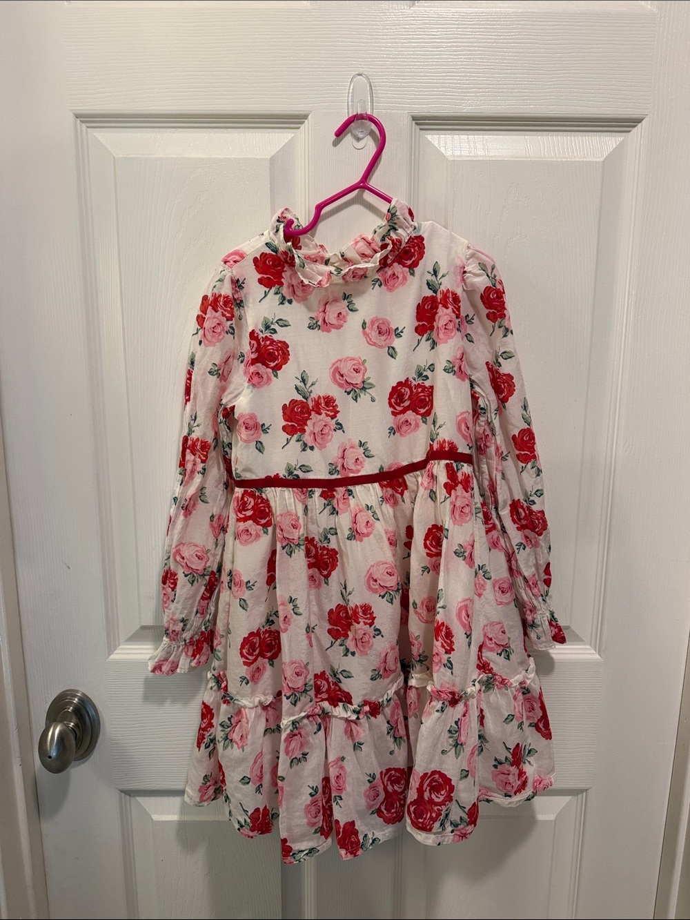 Janie and Jack Pink Dress with Red Rose Print